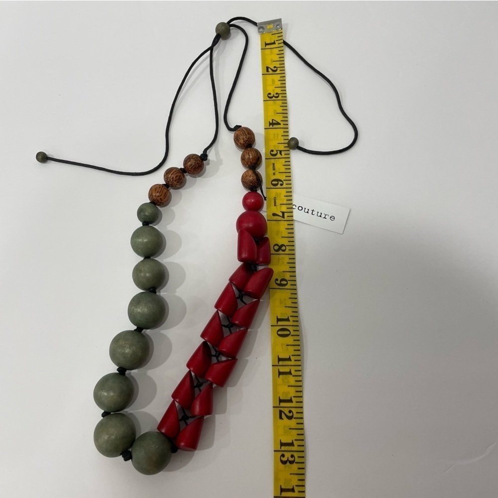 Handcrafted Decouture Necklace Red and Grey Wooden Beads Made in the Philippines - Picture 6 of 6